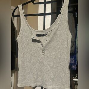Abercrombie & Fitch Medium Ribbed Henley Gray Tank Top